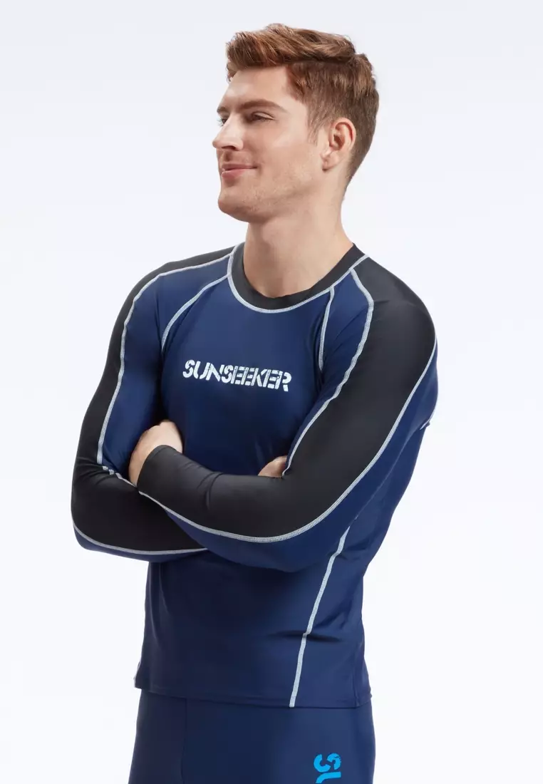 Men Manner Raglan Navy Long Sleeves Rash Guard