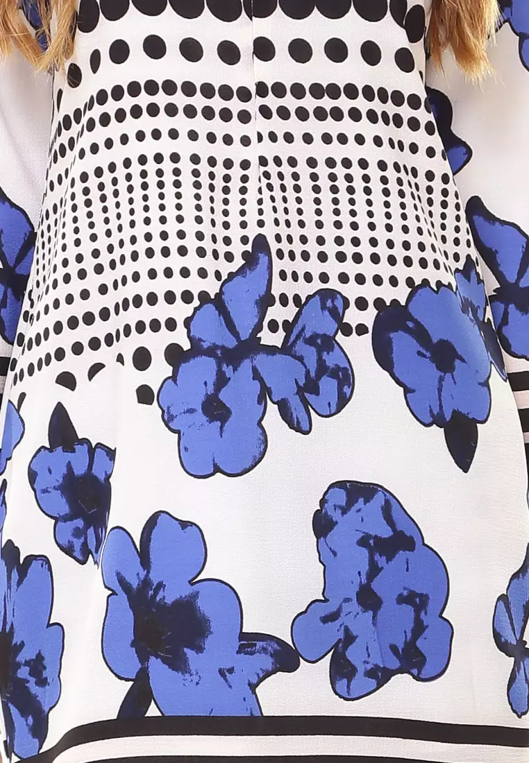 Rina Printed Kurung Black Dot Blue Flower