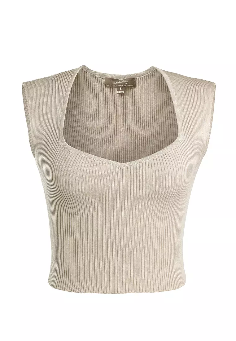 Square Neck Fitted Top In Beige