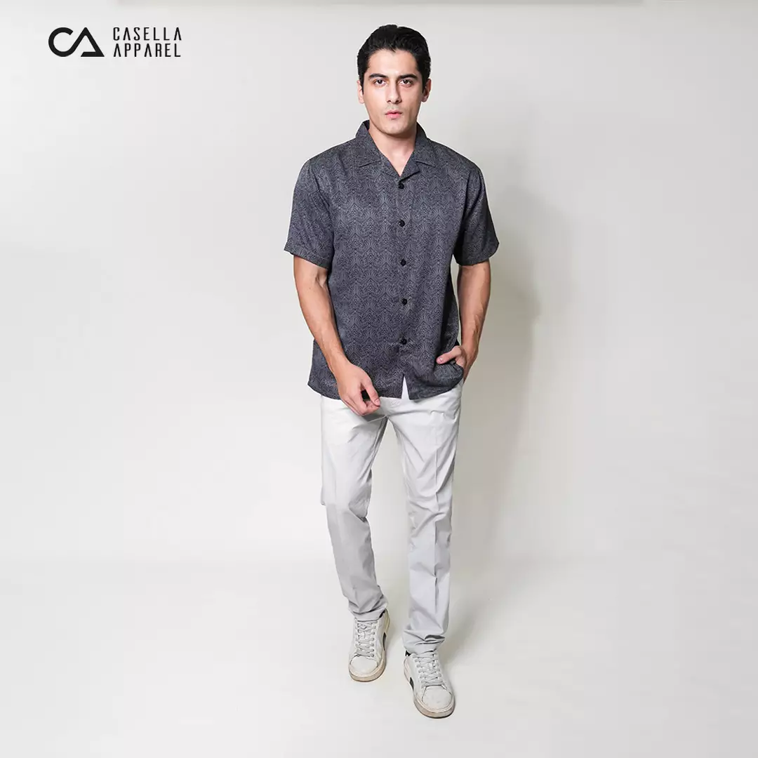 Casella Kemeja Lengan Pendek Kerah Terbuka | Cuban Camp Bowling Collar Xantif Edition 2357 Dark Grey