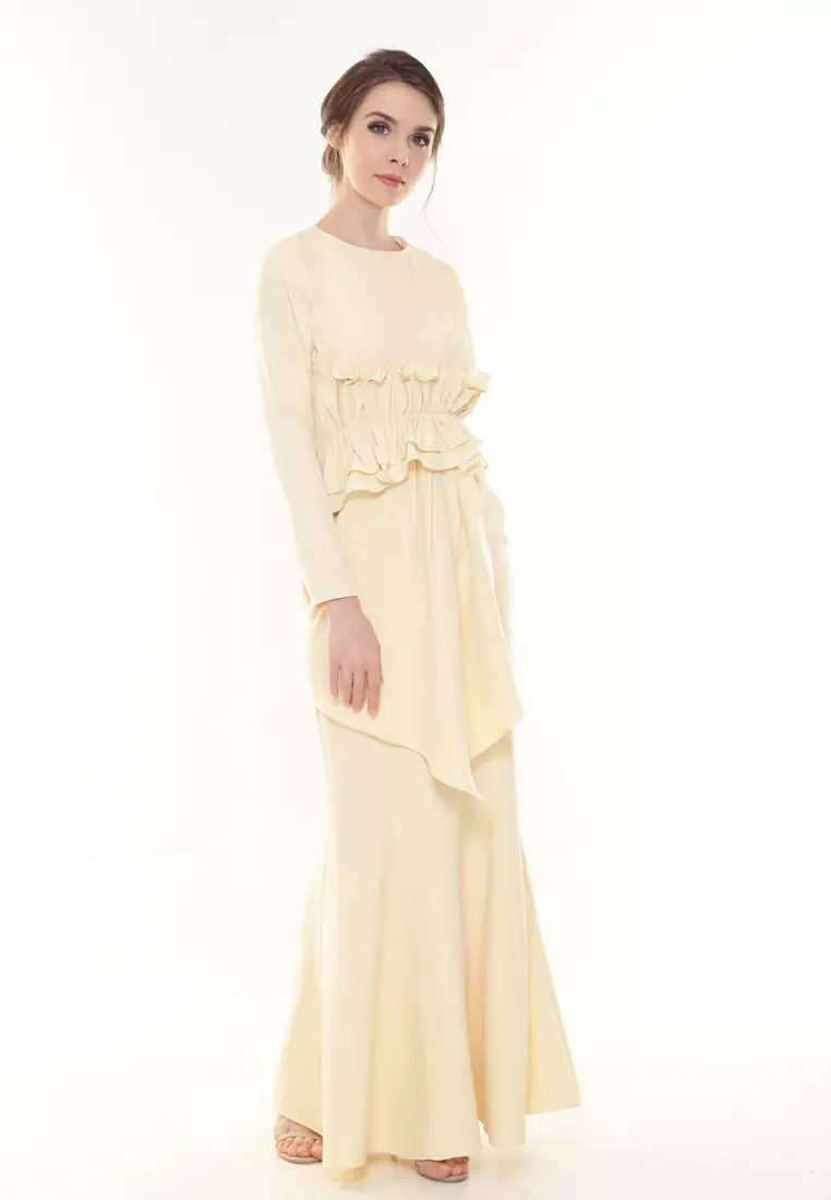 Vincy Pleated Kurung Modern in Soft Yellow