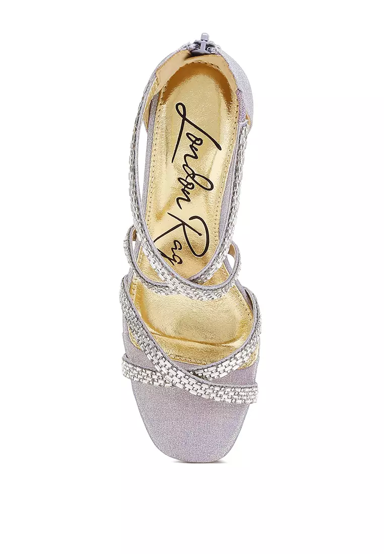 Sandal Bertali Hiasan Berlian Imitasi dalam Warna Lilac