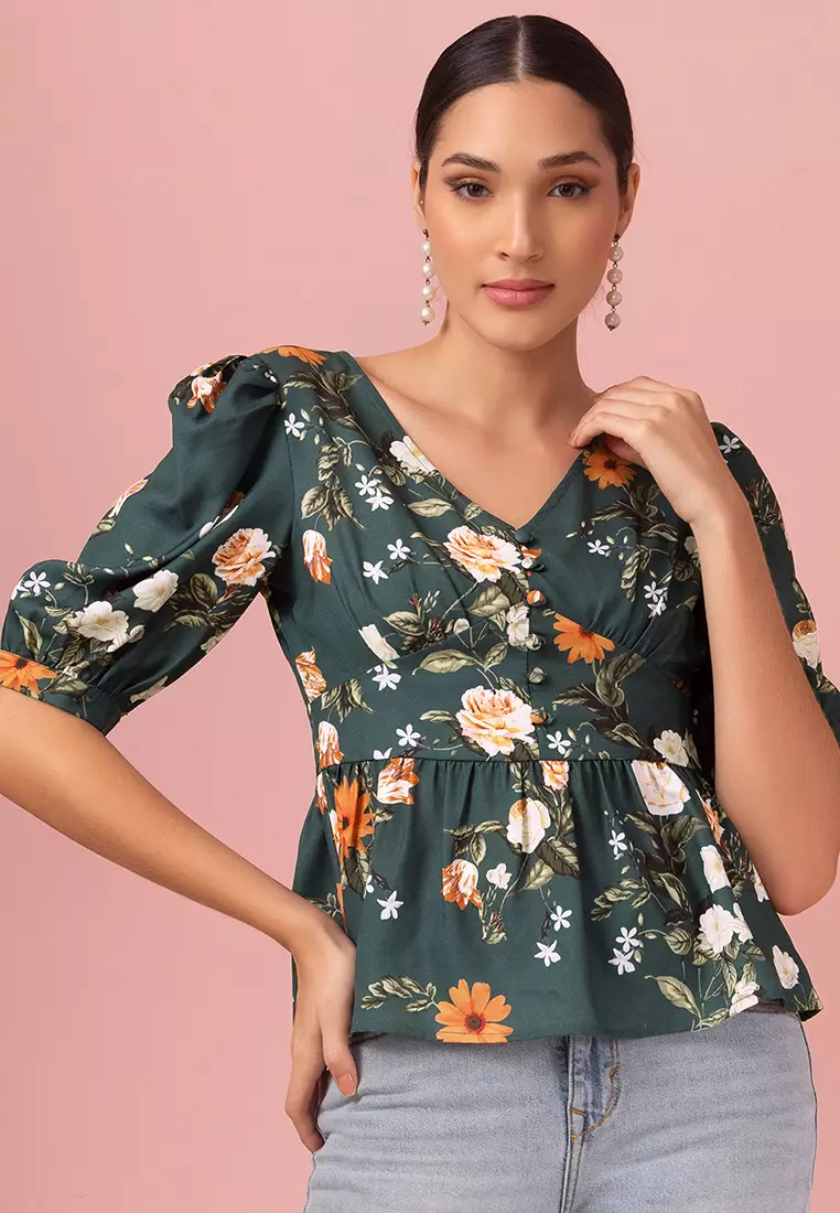 V neck cheap peplum blouse