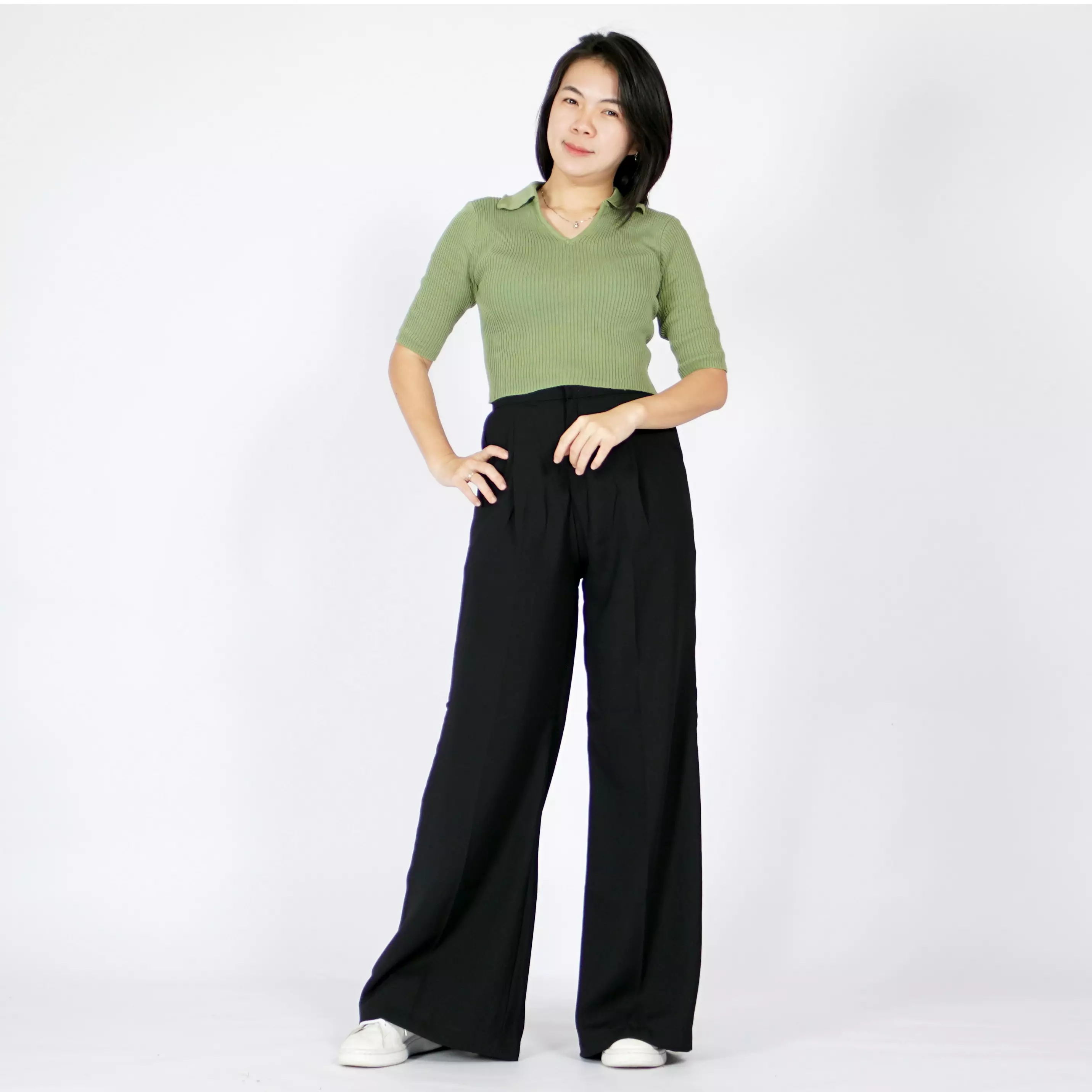  HANA Knit Crop Top Atasan Crop Rajut CropTop Rajut Gaya Korea - Matcha