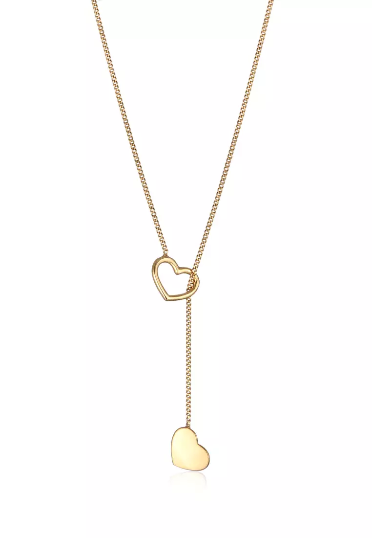 Kalung Perhiasan Perak 925 Wanita Y-Chain Heart Pendant Love Gold Plated