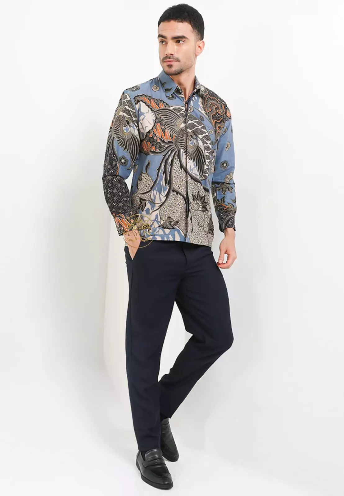 Garudyas Biru Kemeja Batik Pria Premium Lengan Panjang NLN