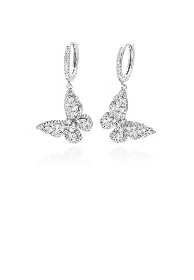 Buy Glamorousky Fashion Temperament Butterfly Earrings with White