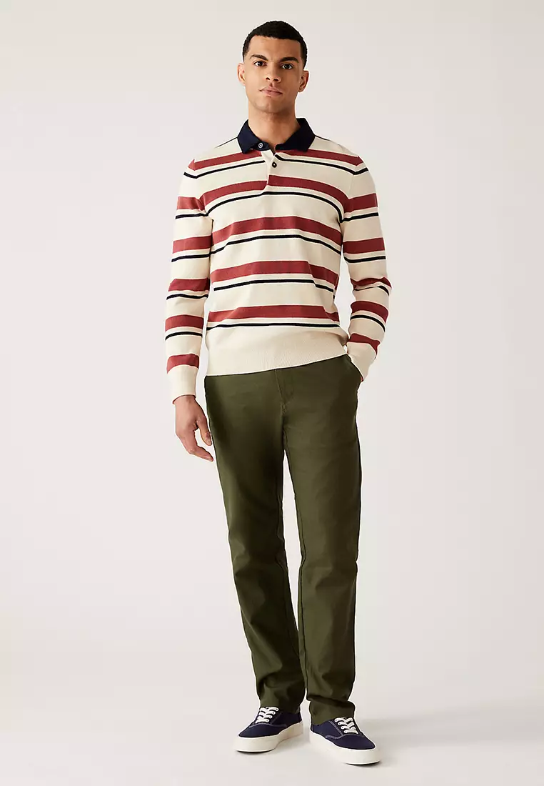 Jual Marks & Spencer Regular Fit Linen Rich Chino Trousers Original ...