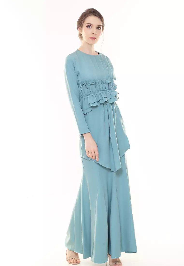 Vincy Pleated Kurung Modern in Dusty Green