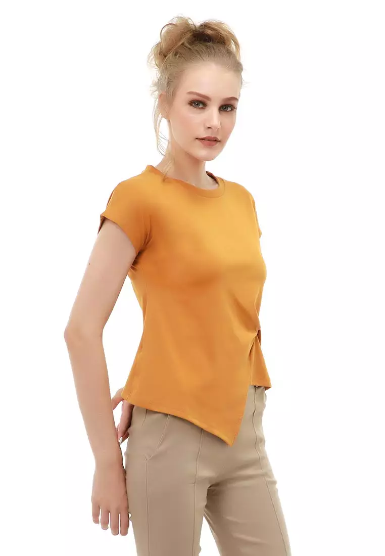 Genevie T-Shirt Kaos Kasual Wanita Staylish Design Short Sleeve Material Cotton ORIGINAL - Brown