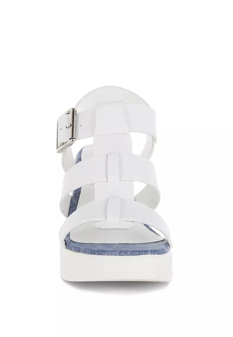 Chunky Pin Buckle Platform Heels in White