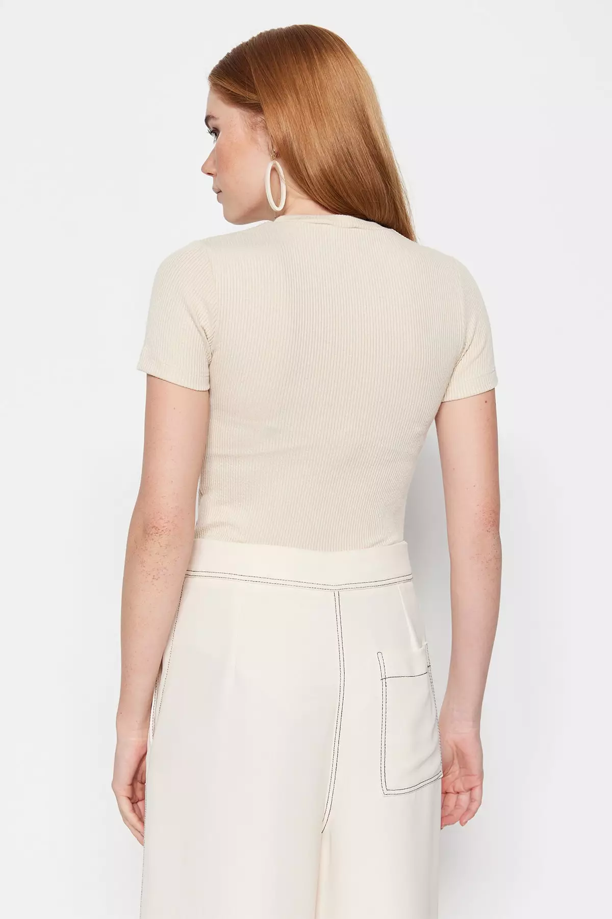 Half Sleeves Knitted Body Tunic with Snap Fastener