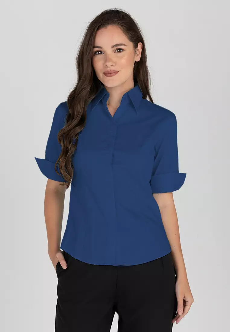 Diana 3/4 Sleeve Plain Button Down Office Blouse