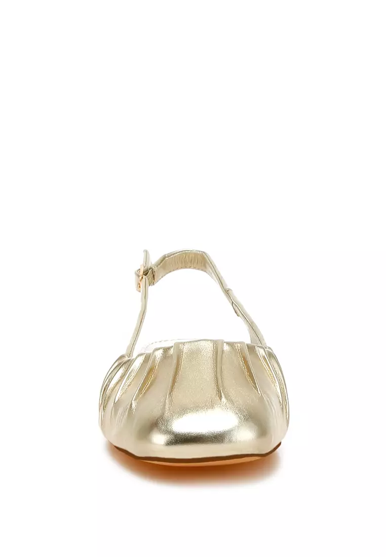 Metallic Square Toe Flat Slingbacks in Gold