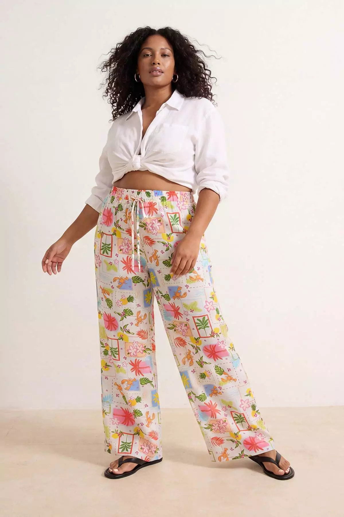 Beach Wear Multi-Colored Tropical Pattern Woven Pants Tbbss26Ar00018
