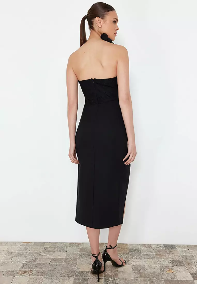 Lace Detailed Woven Midi Dress