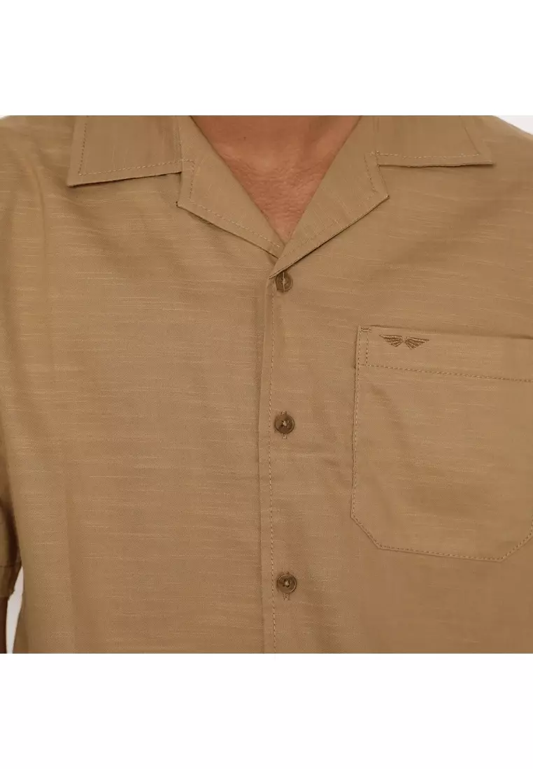 RBJ Kemeja Polos Cotton Slub Krah Hawaii Khaky Tua Regular Fit Pria