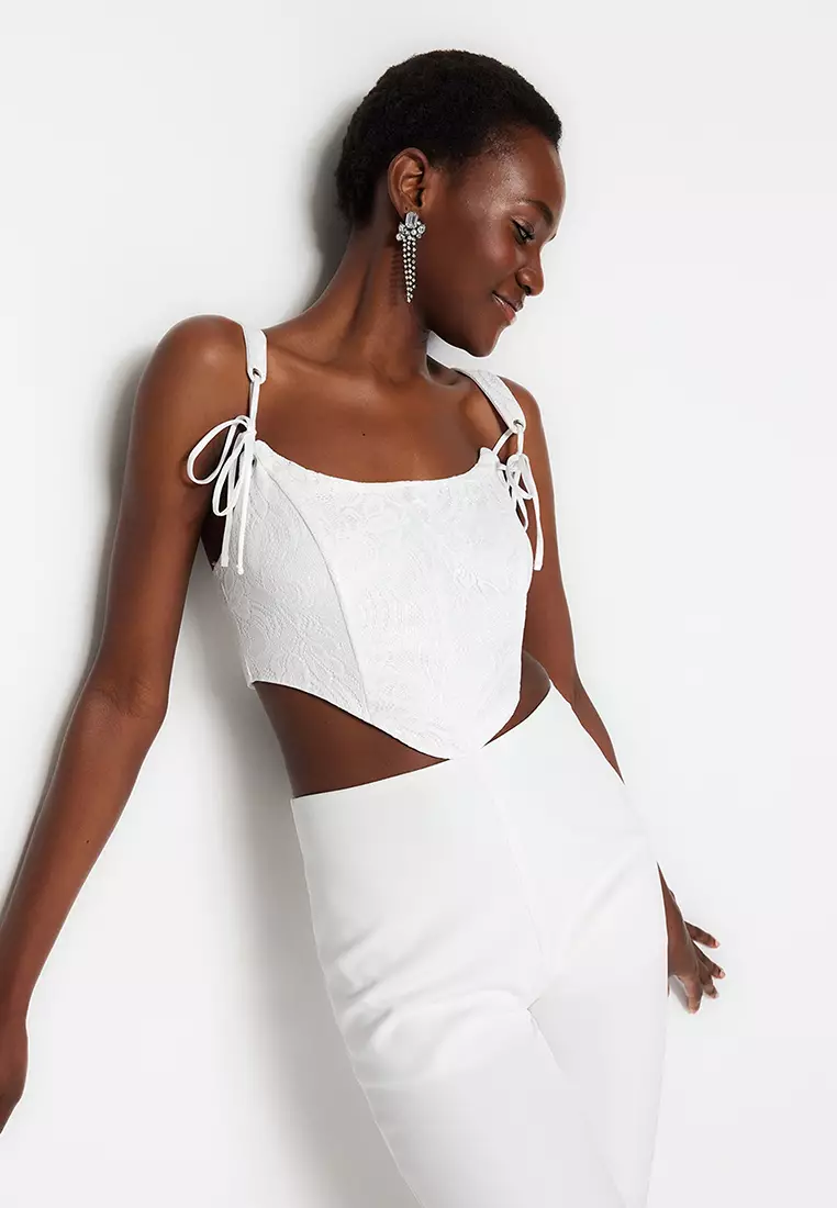 Lace and Tie Detailed Bustier