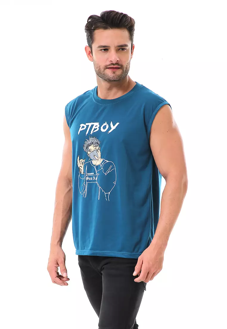 Bobby Atasan Kasual Pria Singlet Motif Ptboy Sleeveless Tshirt Material Cotton ORIGINAL - Tosca