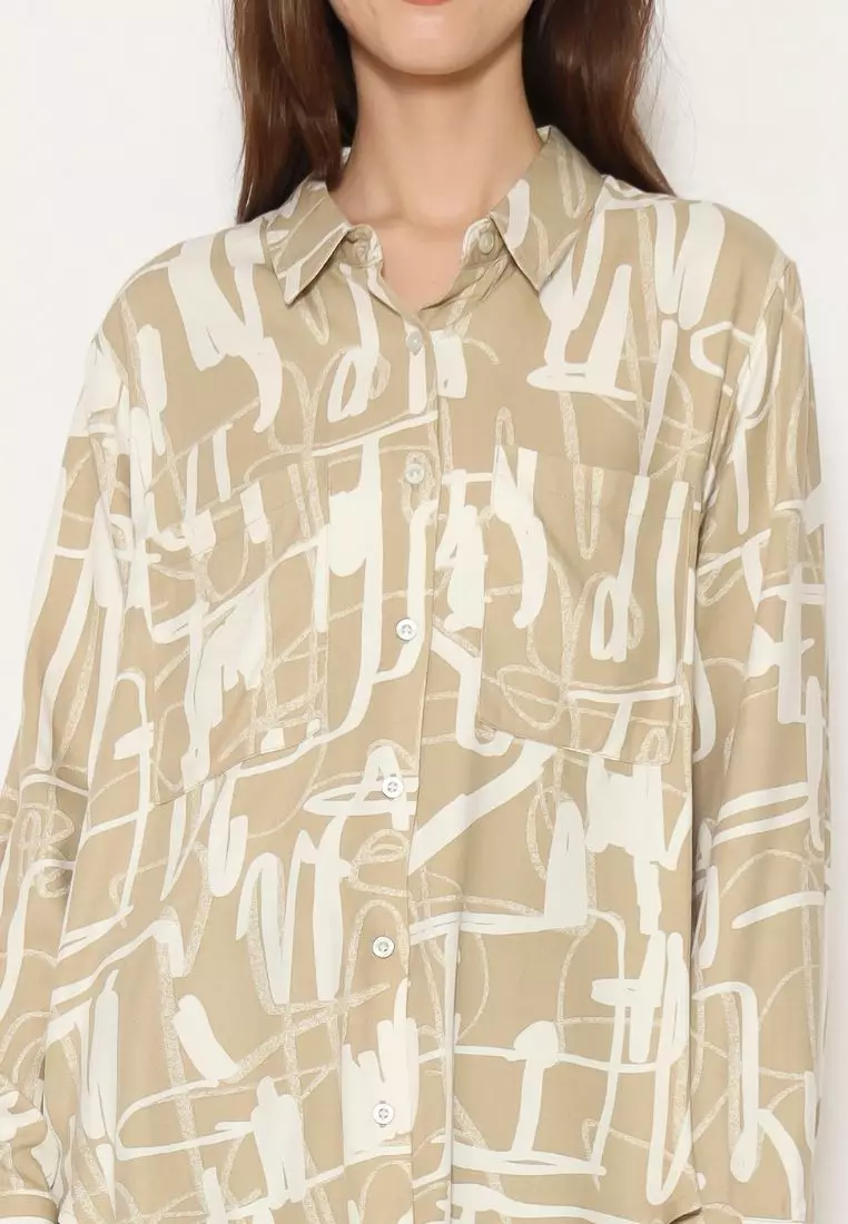 Urban Exchange Cherry Oversize Shirt Printed Khaki