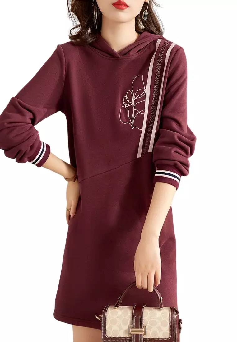 Buy ONX.HK Loose Embroidered Hooded Sweatshirt Dress 2024 Online