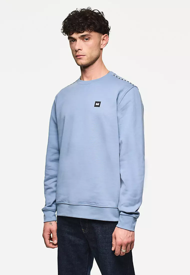 MENS BLUE SHADOW VEGA CREW WITH MID HOUSE CHECK PIPING