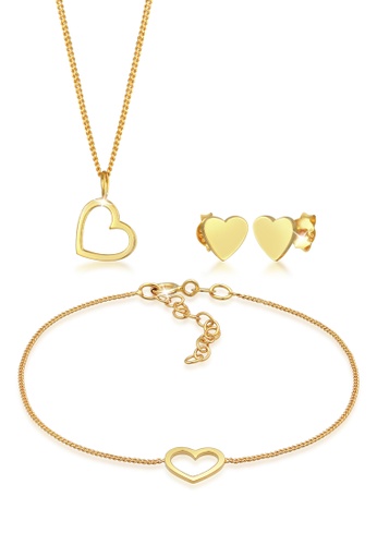 Elli Jewelry gold Jewelry Set Heart Love Cut Out Adjustable Gold Plated CAF31AC7385390GS_1