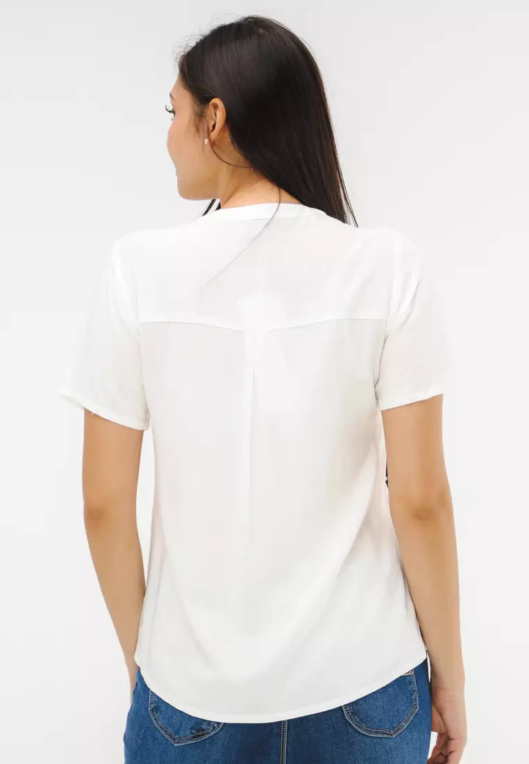 Woven Plain Rayon Short Sleeves Blouse