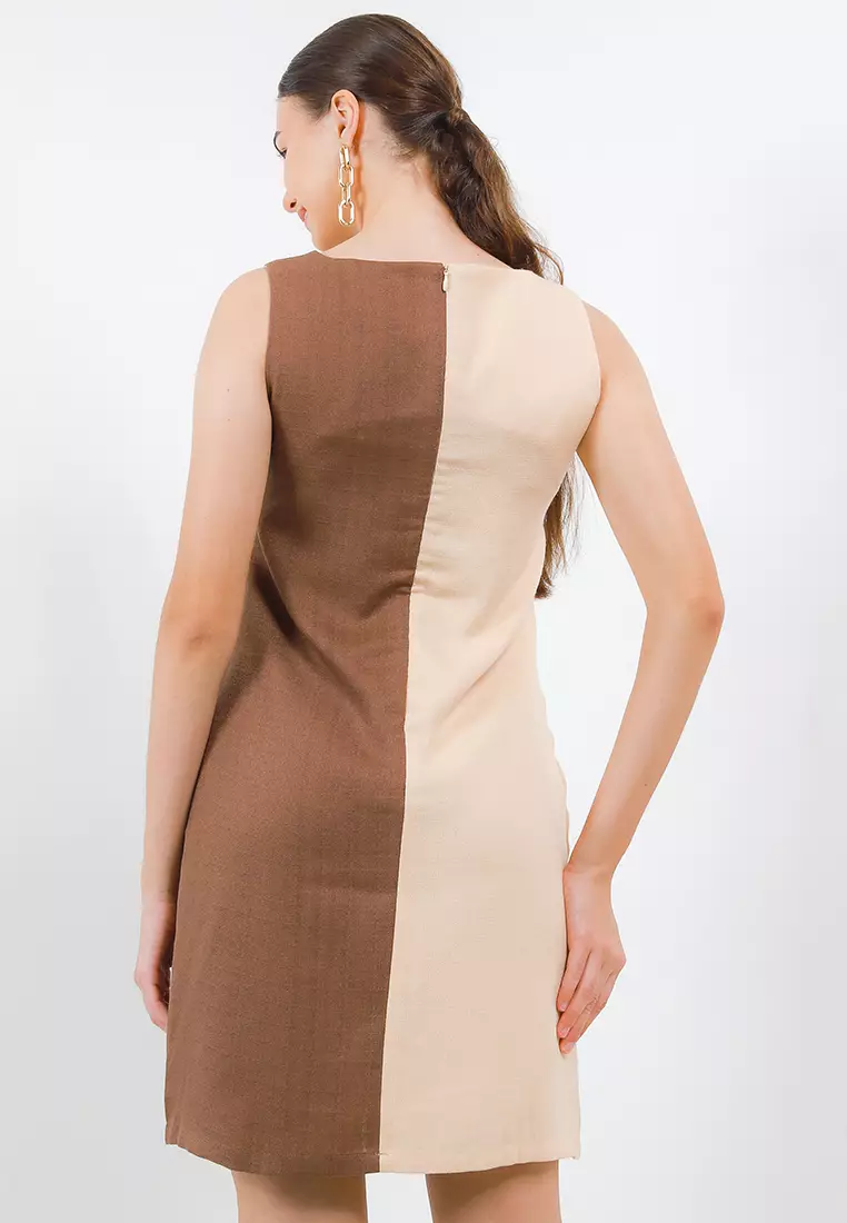 Shyla Dress In Beige,Brown And Black