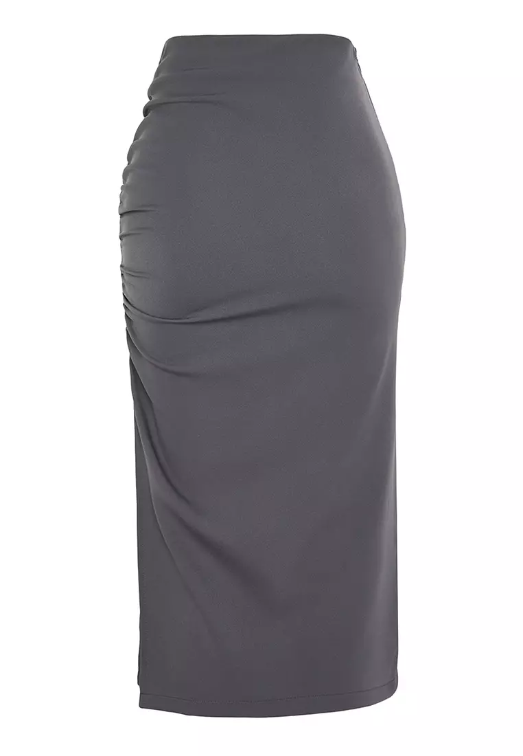 TRENDYOL Damen Rock Mit Blumenmuster | Gestrickt Aus Polyester/Elasthan | Gerüschter Saum & Regular Fit