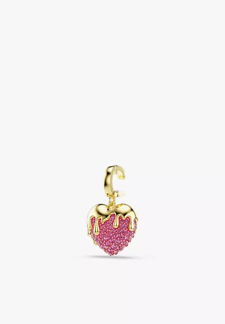 Idyllia charm, Round cut, Heart, Pink, 18K gold finish