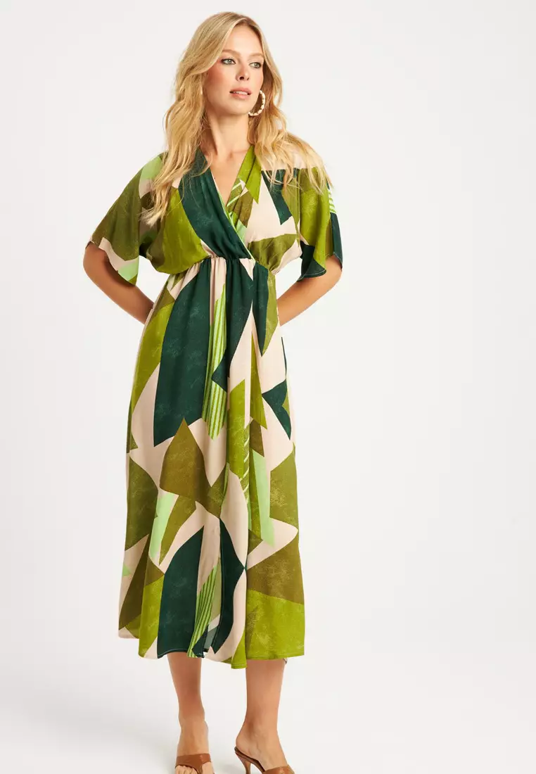 Patterned Double Breasted Midi Dress