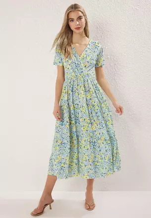 fallen shoulder mini dress Watercolor Hibiscus Gray A-Line Dress with Cap Sleeves XS – By Paradise Found main image 0