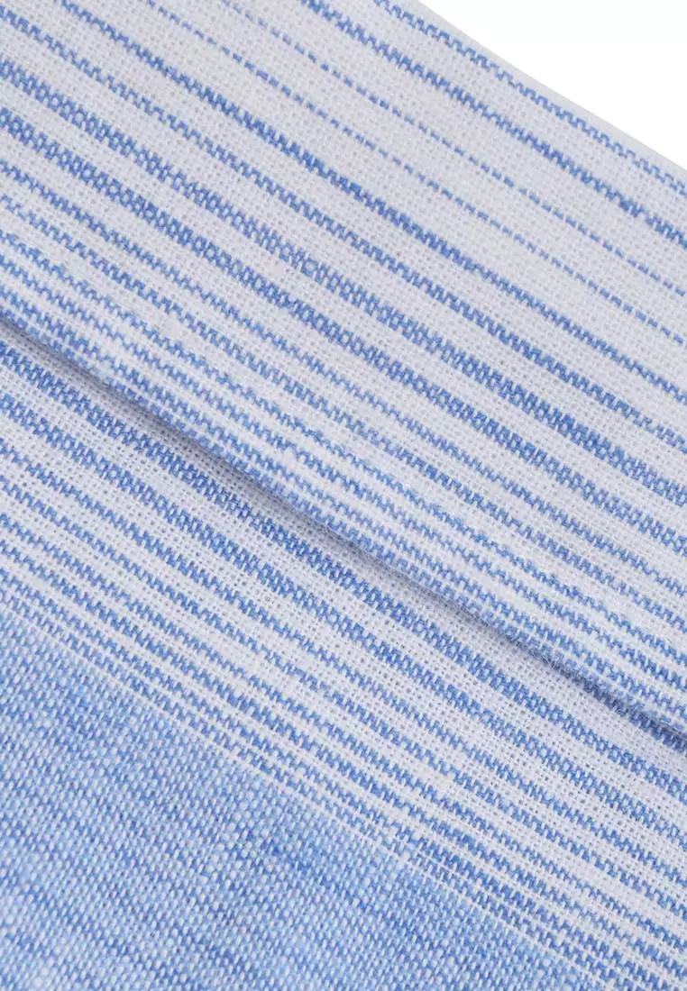 Men's Linen Cotton Poplin Short Sleeves Stripe Shirt