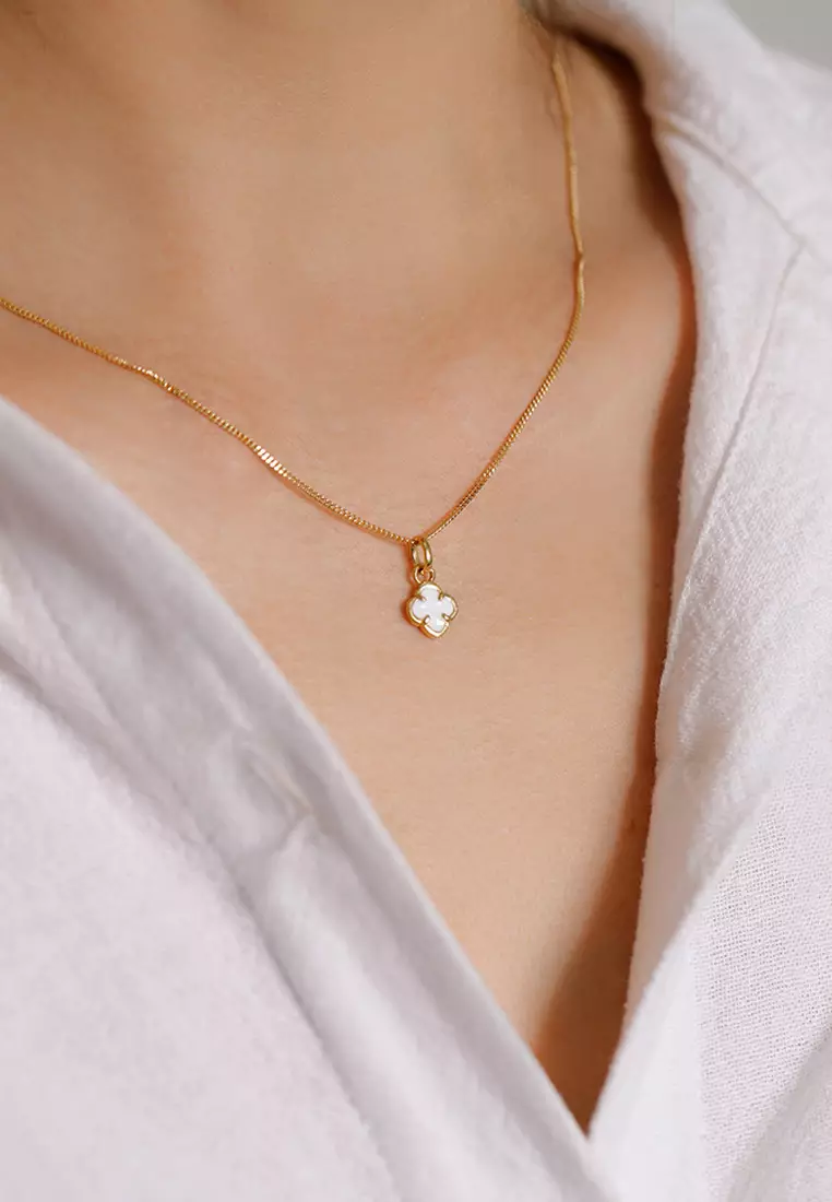 Necklace Cloverleaf Pendant Enamel White Gold Plated