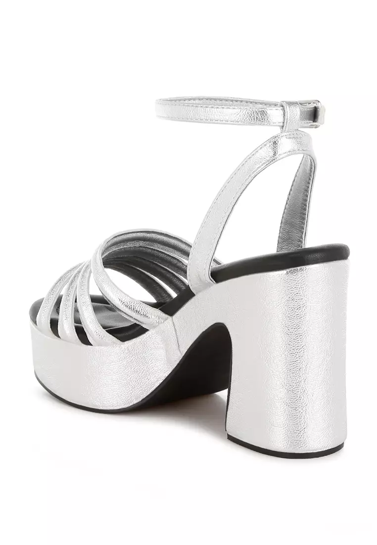 Sandal Platform Tinggi Bertali Warna Silver