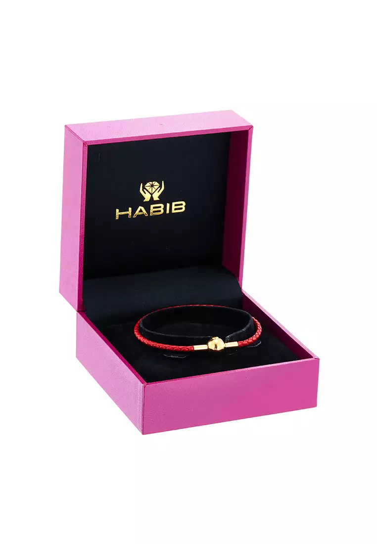 HABIB Leather Bracelet Red with Round Button Brass Clasp WWGB2251023(2.5)