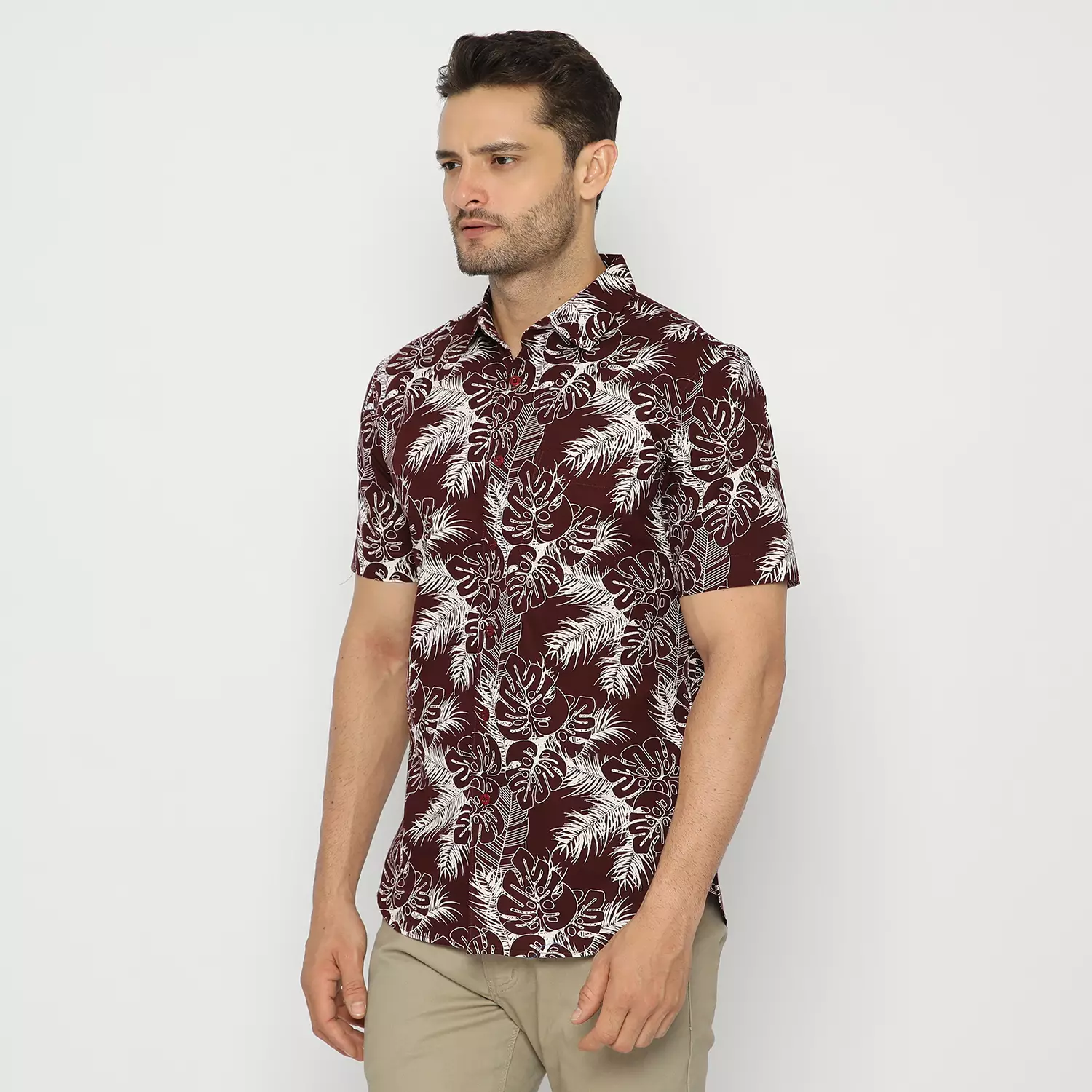 Platini Kemeja Hawai Pria Lengan Pendek Maroon 132043