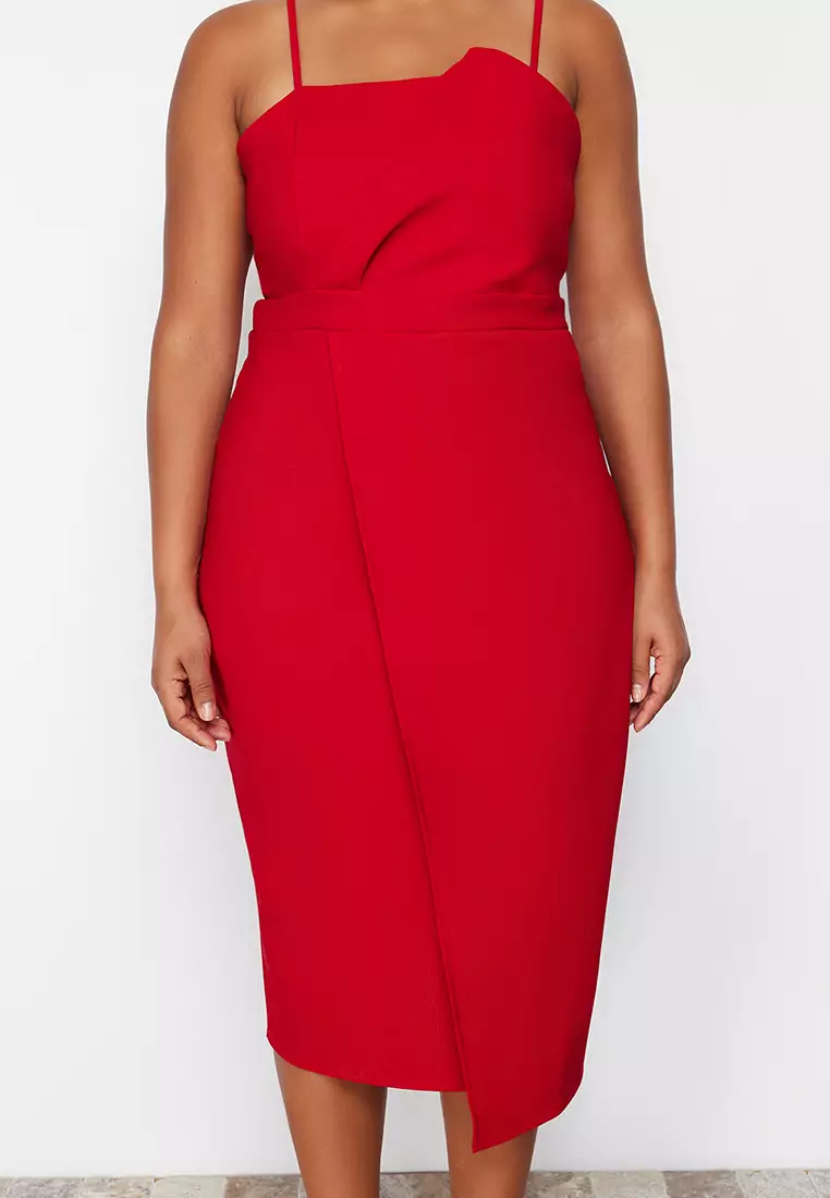 Plus Size Fitted Asymmetrical Midi Dress