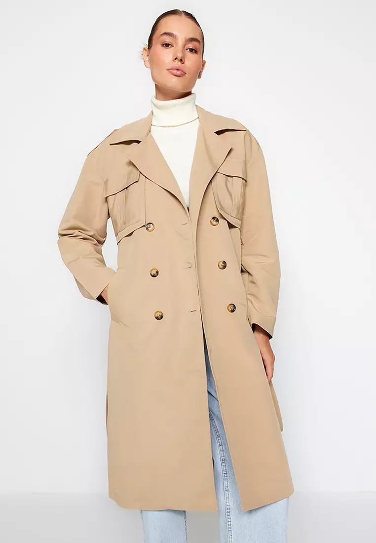 Trendyol Wide Cut Belted Trench Coat 2024 | Buy Trendyol Online ...