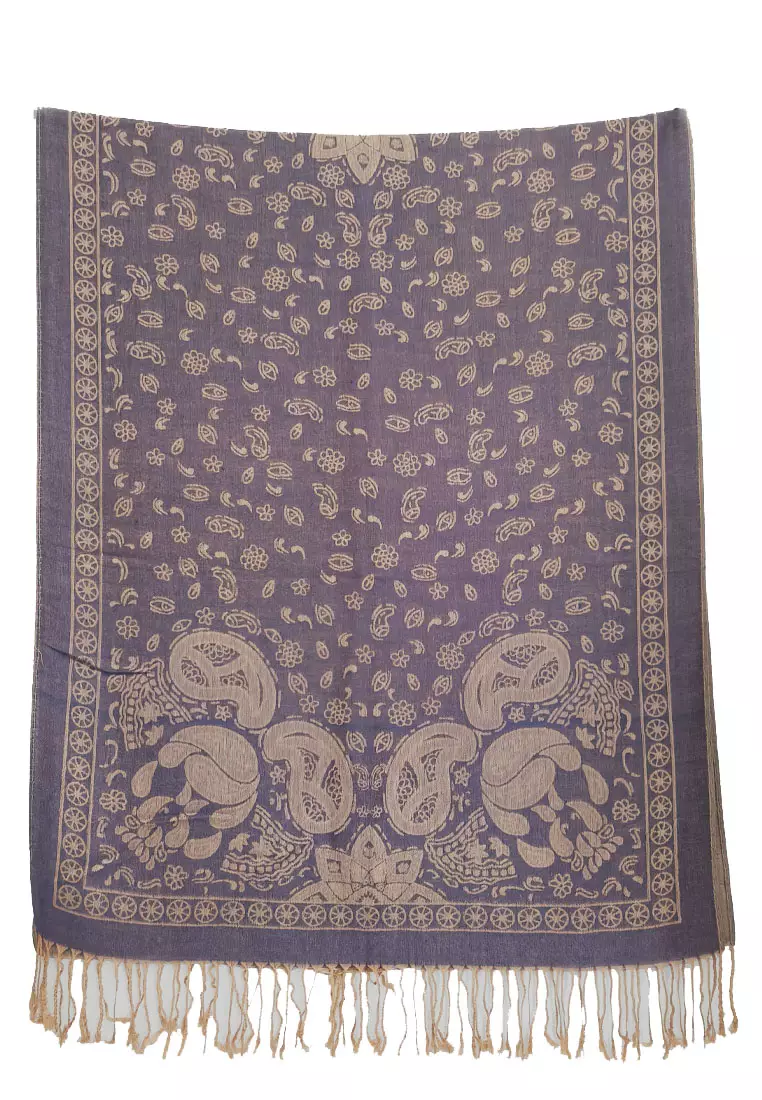 Reversible Viscose Paisley Pattern Skull Pashmina Shawl Syal Wanita Plum Purple