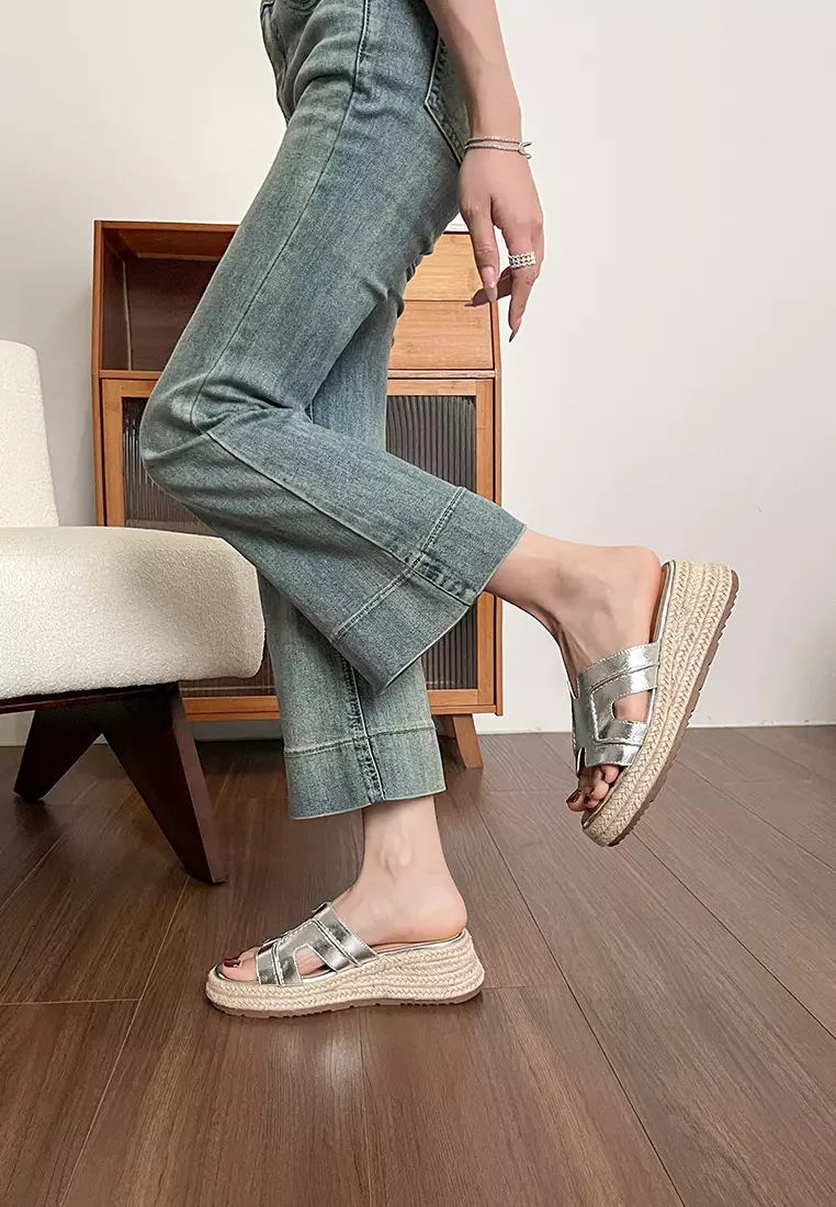 PU搭帶草編坡跟涼鞋WW568-1