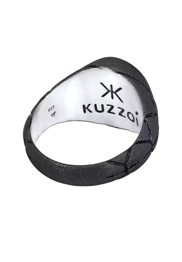 Men's Silver Black Enamel Signet Ring – Oxidised