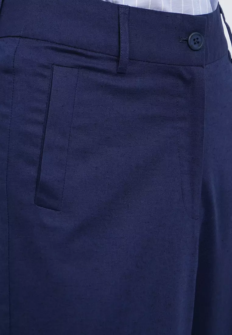 Linen Blend Wide Leg Pants DARK BLUE