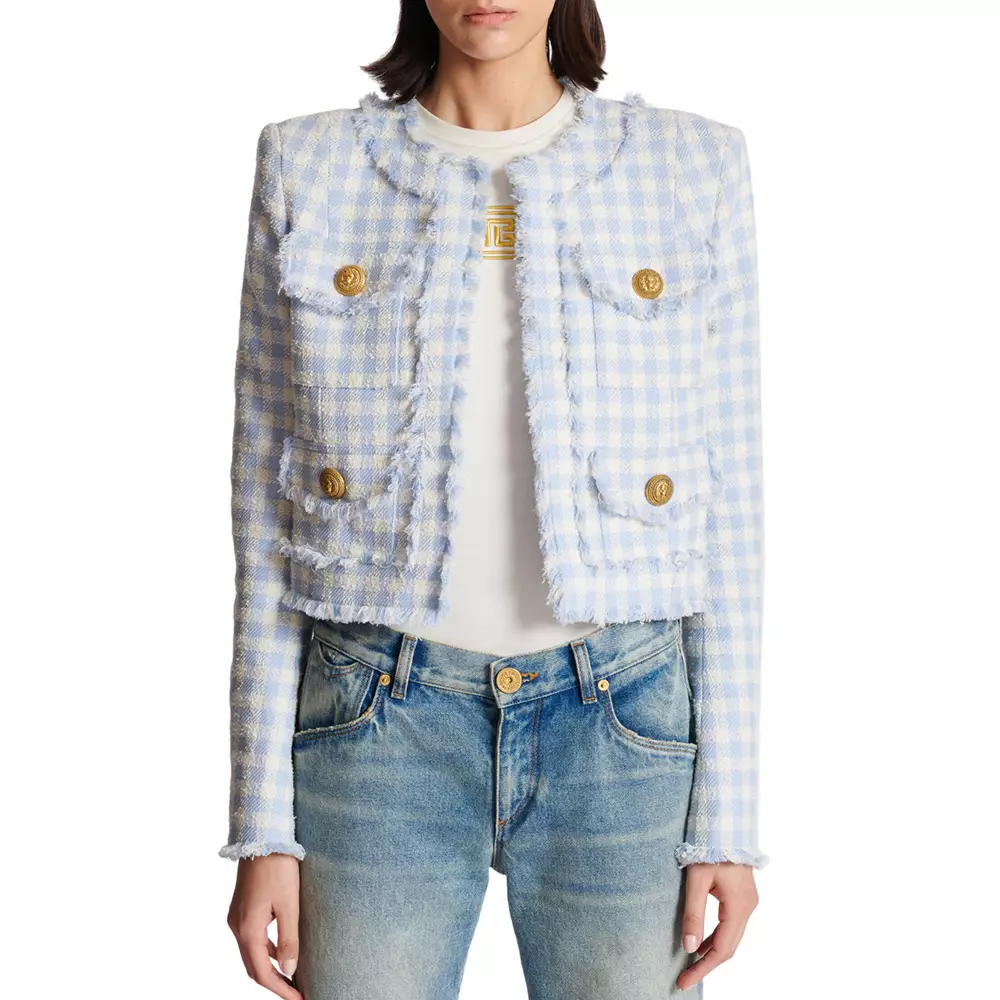 Cropped Jacket Balmain Denim Jacket Womens Denim Jacket With Pearl