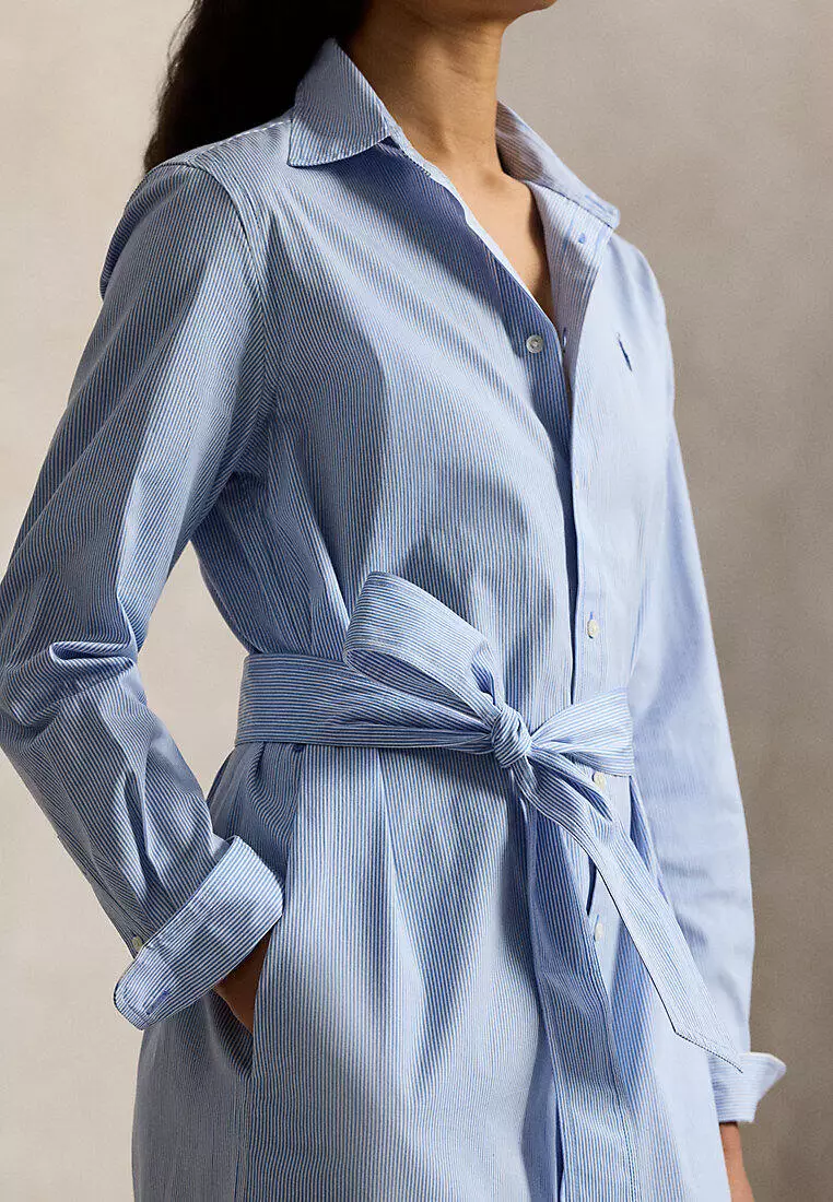 Belted Striped Cotton Shirtdress