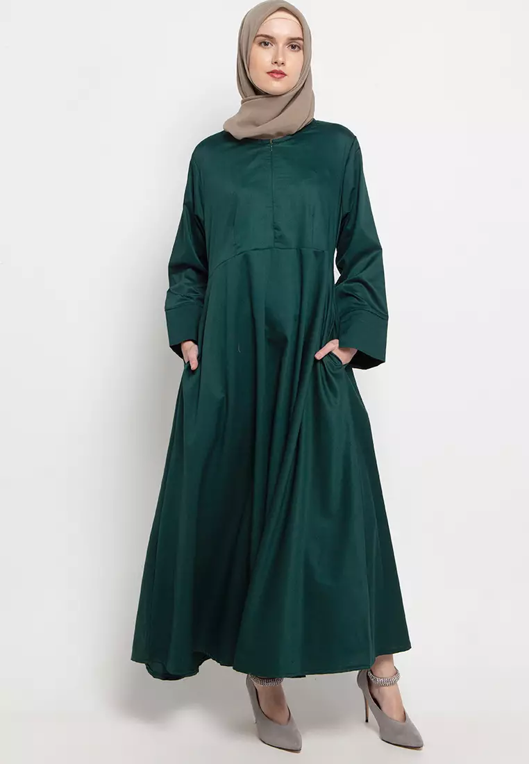 JV Hasanah Delisha Cotton Dress Army | Gamis Katun Toyobo Pita Ikat