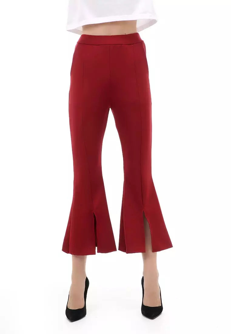 Jourel Long Pants Celana Panjang Casual Wanita Cutbray Split Comportable Material Scuba ORIGINAL - Maroon