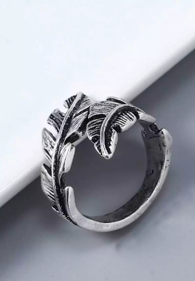 Accessories Pria Leaf Wrap Premium Stainless-Steel Ring  Cincin Pria Silver