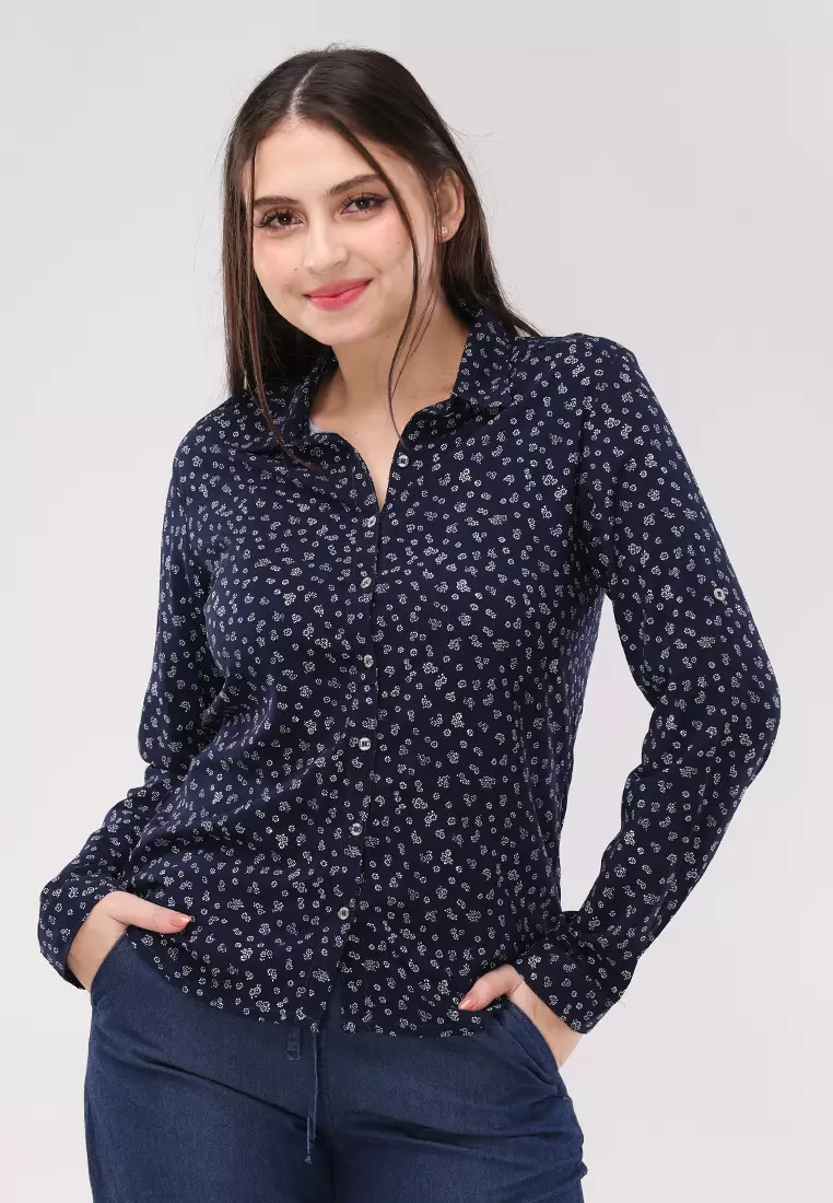 Woven Printed Rayon Long Sleeves Blouse